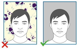 Van links naar rechts: 1. foto is niet éénkleurig, 2. goede pasfoto